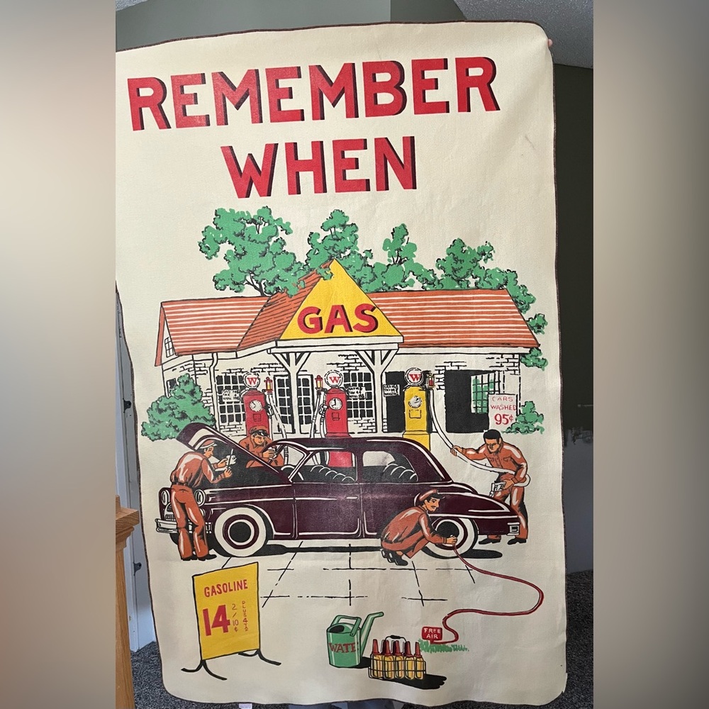 Vintage 50s 60s Chatham REMEMBER WHEN Gas Station Mechanic Nostalgia USA Blanket